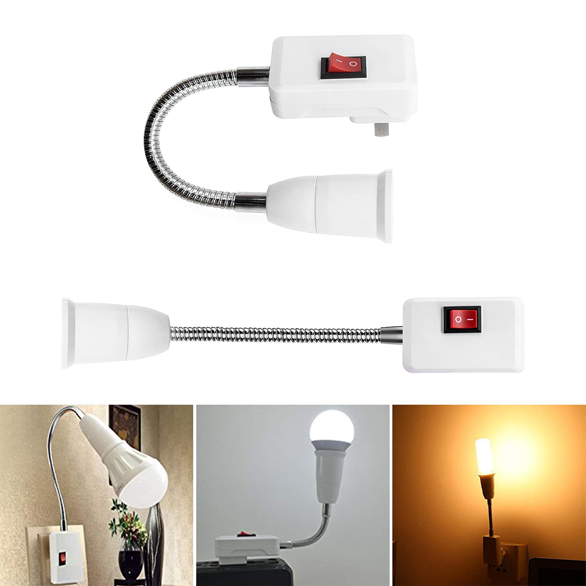 Base de lámpara E27, toma de luz de prueba móvil con curva Flexible, adaptador de luz, interruptor de enchufe, soporte de lámpara con enchufe para UE, EE. UU., Reino Unido, lámpara de mesa LED