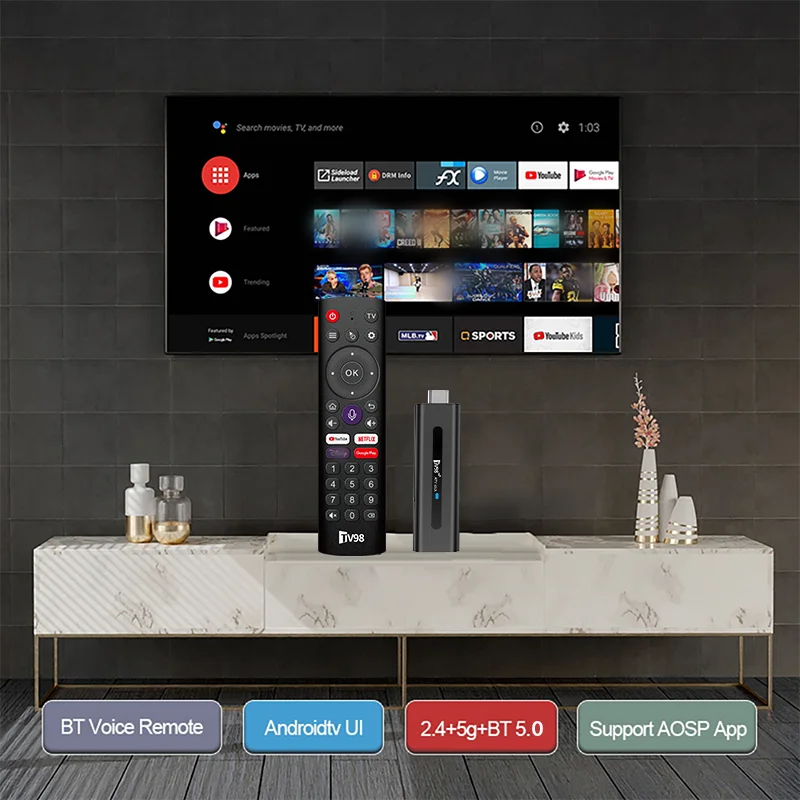 TV98 Mini TV Stick Android 14 TV Stick HDR Set Top Box 8K Video WiFi 2.4/5G Streaming Smart TV Box for Network Media Player