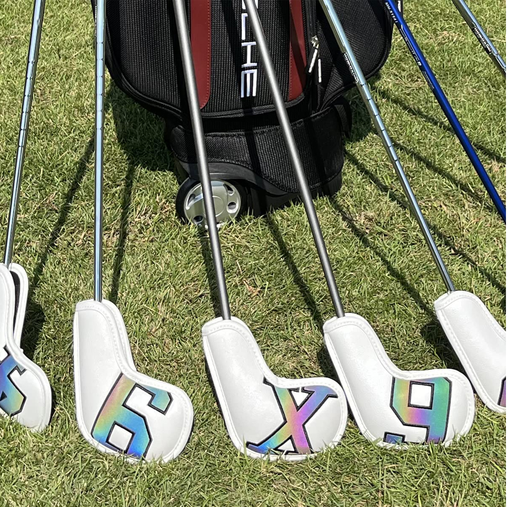 กอล์ฟเหล็กคลับชุด Headcovers เหมาะสำหรับเหล็ก Wedges-ขนาดใหญ่-ยาว-สีดำ/สีขาว Pu หนัง10ชิ้น/แพ็ค