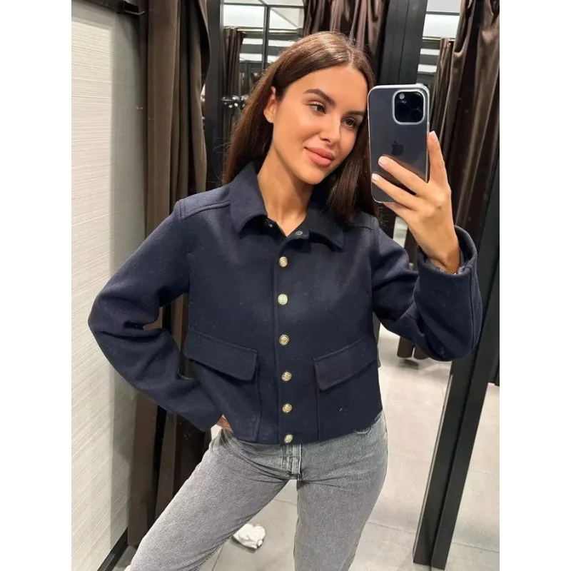 Hxao jaqueta feminina aviador preta, casacos de lã e misturas, jaqueta bomber recortada, outono inverno, demi-temporada, jaqueta curta, agasalhos