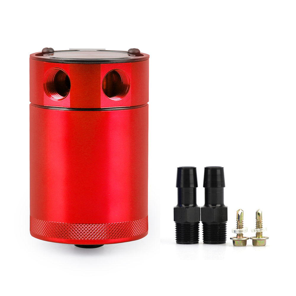 Bote de captura de aceite Universal de 300ml, depósito de aluminio de 2 puertos con deflector compacto, tanque de captura de aceite, tanque de combustible, hervidor transpirable de dos orificios