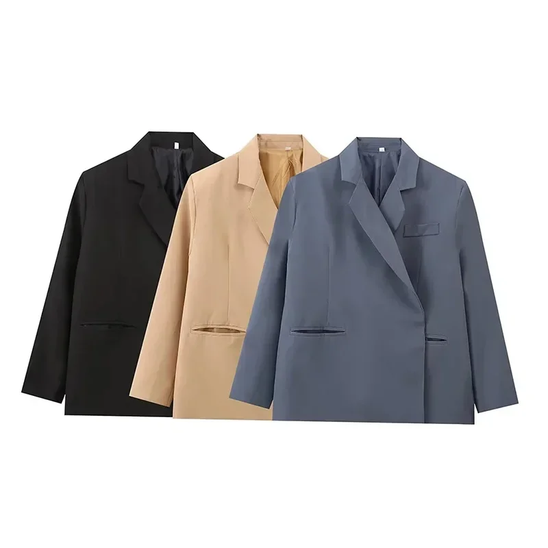Fashion Casual Thin Suits Blazer Coat Women Solid Lapel Office Loose Lady Jacket Autumn Oversize Chic Pocket Female Outerwear