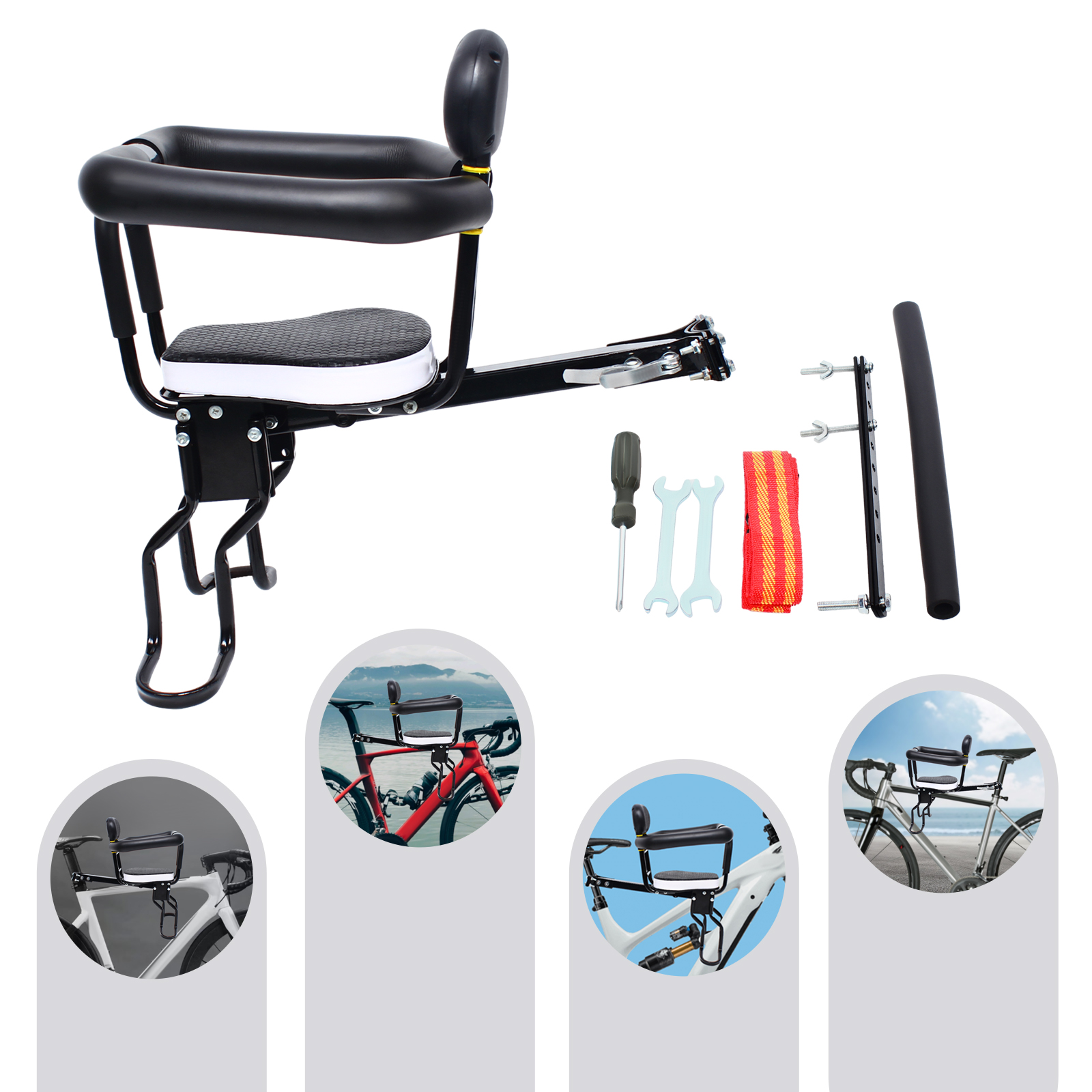 Siège de vélo avant pour enfants, siège de vélo de route VTT pour enfants, dégager de bébé, main courante, chaise de sécurité pour enfants