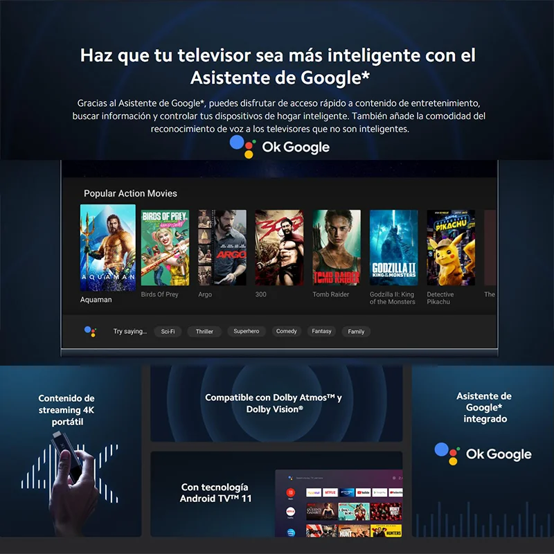 Xiaomi Smart TV Stick 4K, Android TV 11 Quad-Core Cortex-A35, 2 GB RAM 8 GB ROM, Netflix Wifi Google Assistant TV Stick, TV-Dongle