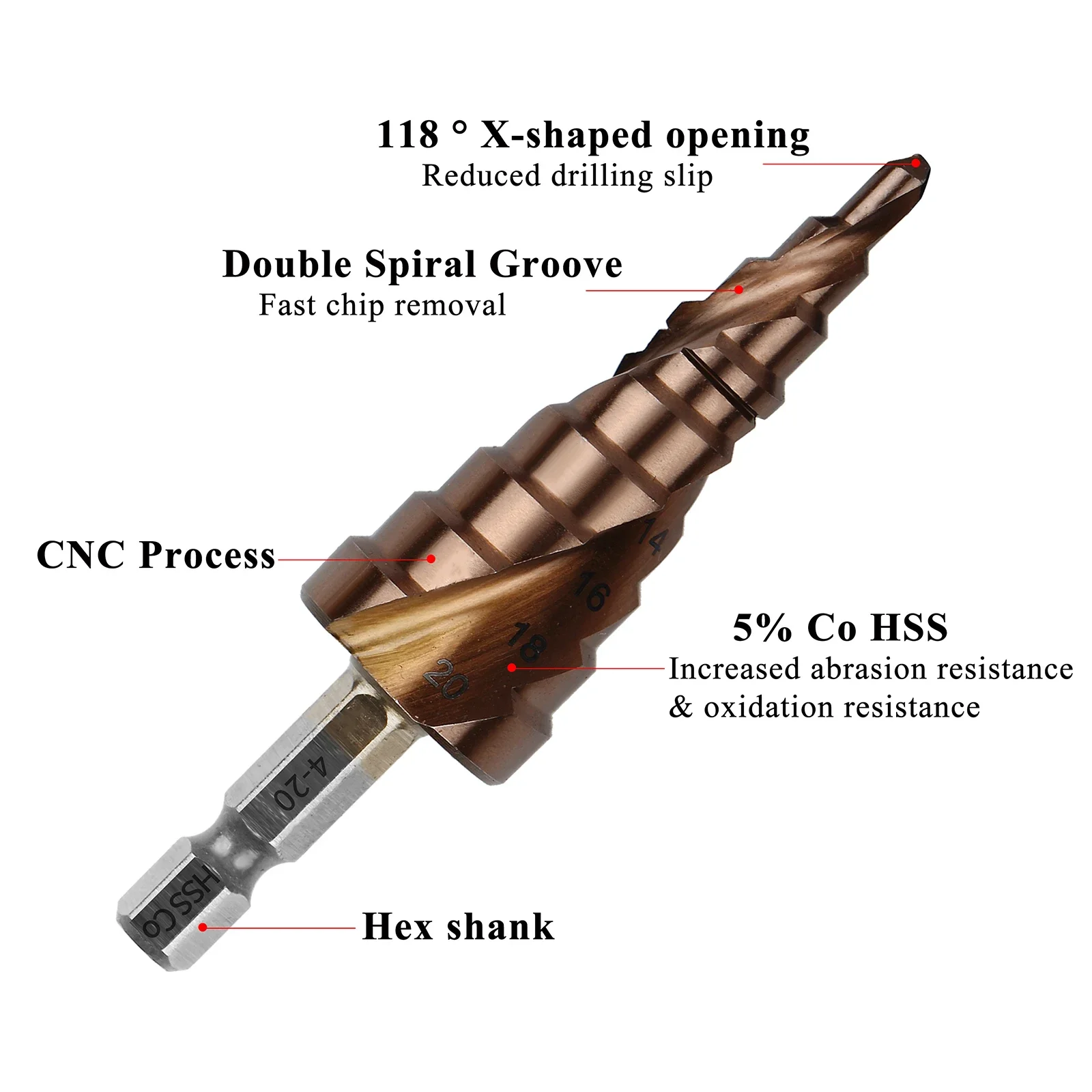 M35 5% Coban HSS Mũi Khoan HSS CO HSSCO Thép Tốc Độ Cao Hình Nón Chuôi Lục Giác Mũi Khoan Kim Loại bộ Dụng Cụ Khoét Lỗ Cắt Cho Chân Kính