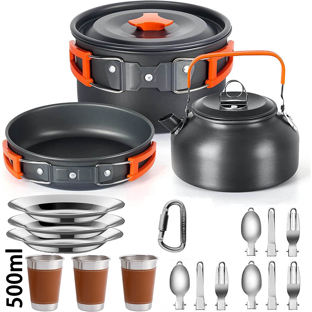 Camping Kochset Camping Kochgeschirr Reisegeschirr Outdoor Picknick Set Teekanne für 2-3 Peaple Antihaft-Töpfe verschiedene Sets