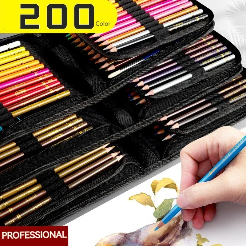200/120/72/48 lápis de cor óleo/aquarela lápis de cor com saco de pano para desenho profissional esboçar materiais de arte