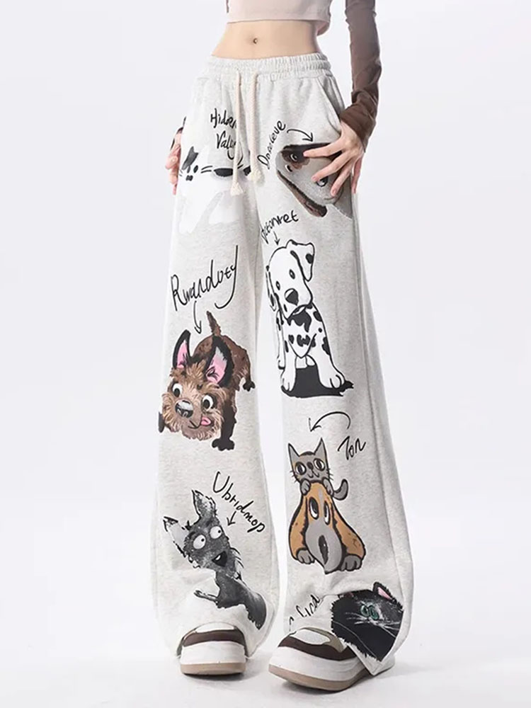 Casual Chic Design Muster Baggy Gerade Hosen Frauen Hohe Taille Lace Up Pantalones Koreanische Mode Frühling Herbst Lose Spodnie Neue