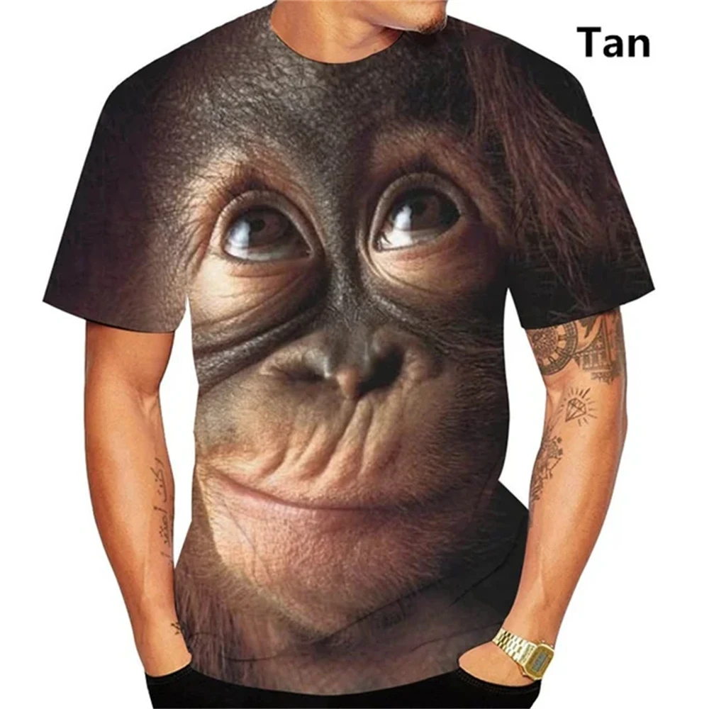 面白いキス猿リップグラフィック Tシャツ男性服 3D パロディーゴリラオランウータンプリント Tシャツユニセックス半袖トップス Tシャツ