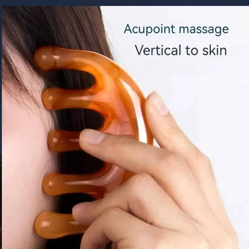 1 PC สีเหลือง/สีเขียว 5 ฟัน Meridian หวีนวด,เรซิ่นขนาดใหญ่-ฟันหัวนวดเครื่องมือ, 5-Paw ครึ่งรอบรูปร่างหวี