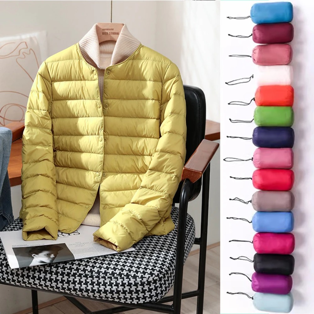 Lichte donsjas Lente Herfst Warme dames witte eendendons Slanke jassen Vrouwelijke mode Ultralichte opvouwbare pufferjassen