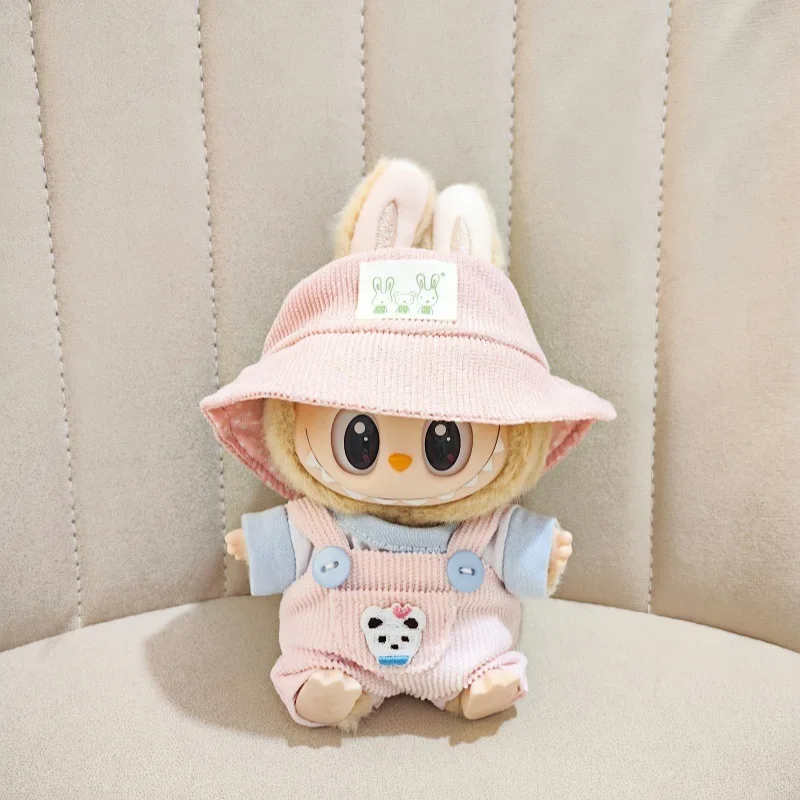 17 センチメートルかわいいミニぬいぐるみの服衣装アクセサリー Labubu 人形服ギフト座りパーティーシリーズ帽子ジャンプスーツ Tシャツ