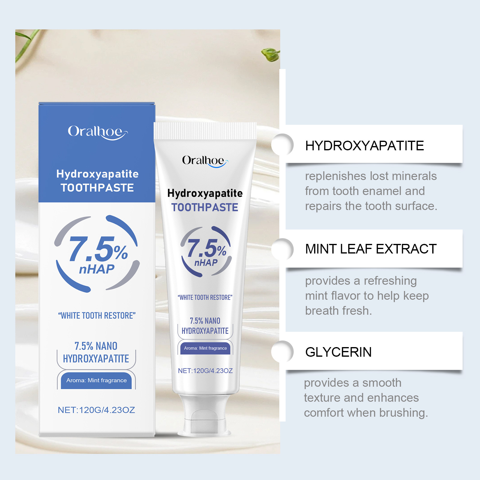 Hydroxyapatite Toothpaste Dental Calculus Remover Improve Bad Breath Prevent Caries Mint Fresh Breath Teeth Whitening Powder