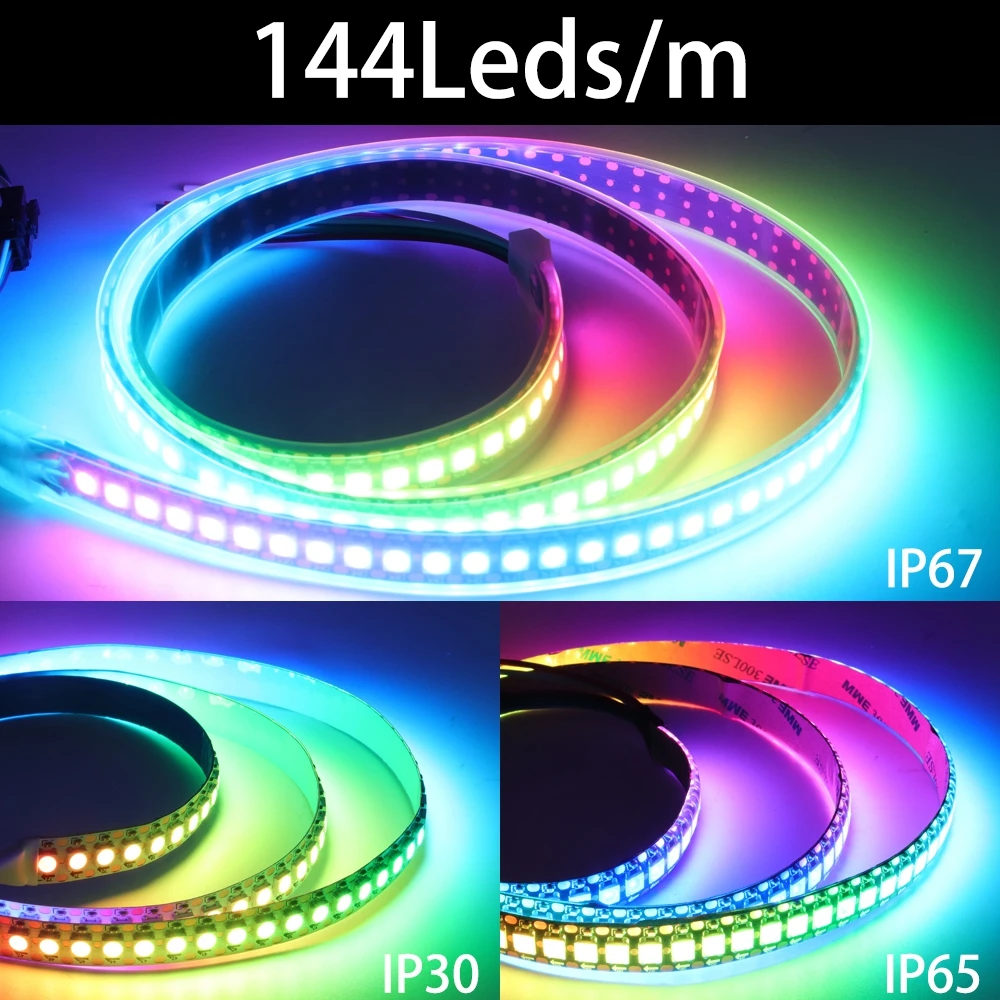 WS2812B Smart Pixel RGB Led Strip Light WS2812 IC indirizzabile individualmente 30/60/144 Pixel/Led/m IP30/IP65/IP67 Nastro Led DC5V
