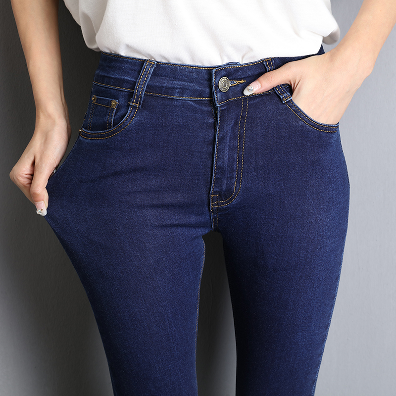 Jeans für Frauen Mom Jeans Blau Grau Schwarz Frau Hohe Elastische Stretch Jeans Weibliche Gewaschene Denim Skinny Bleistift Hosen