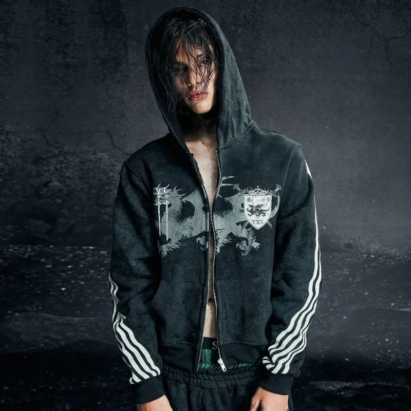 Y2K New Gothic Punk Impresso Homens e Mulheres de Rua Moda Com Capuz Camisa Esportiva Hip Hop Retro Harajuku Zíper Solto Com Capuz Spor