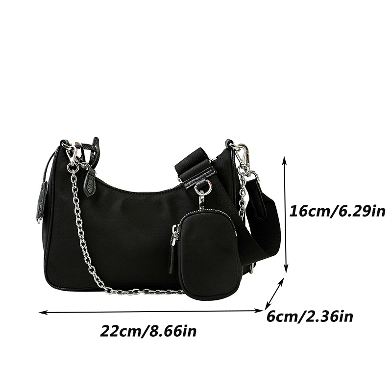 Bolso informal de nailon impermeable para mujer, bandolera pequeña con cadena negra, a la moda