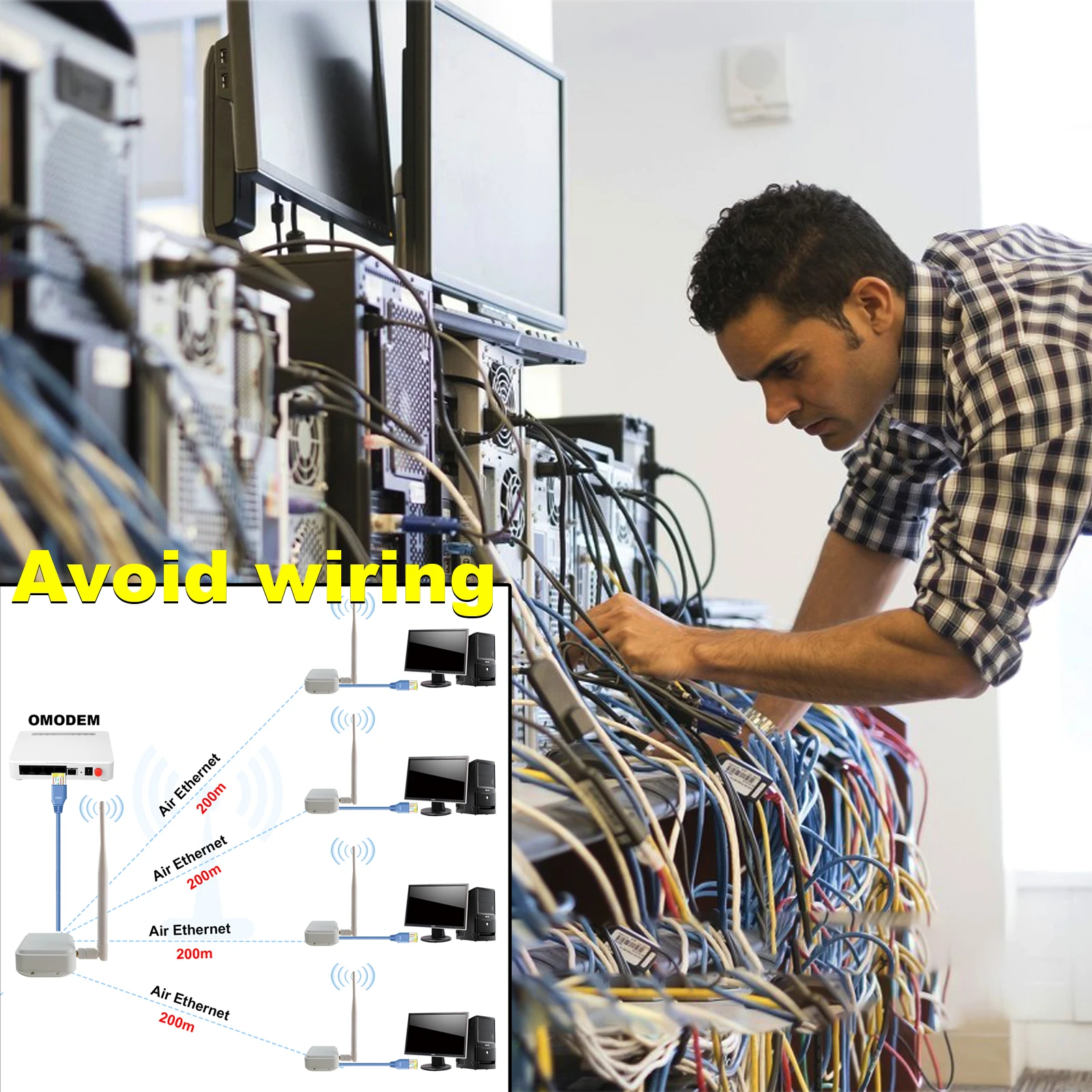 สัญญาณไร้สาย Wall-through Ethernet Air Connector พอร์ตชุดสะพานกลางแจ้งระยะไกลสูงสุด 1,000 เมตรตัวรับส่งสัญญาณ