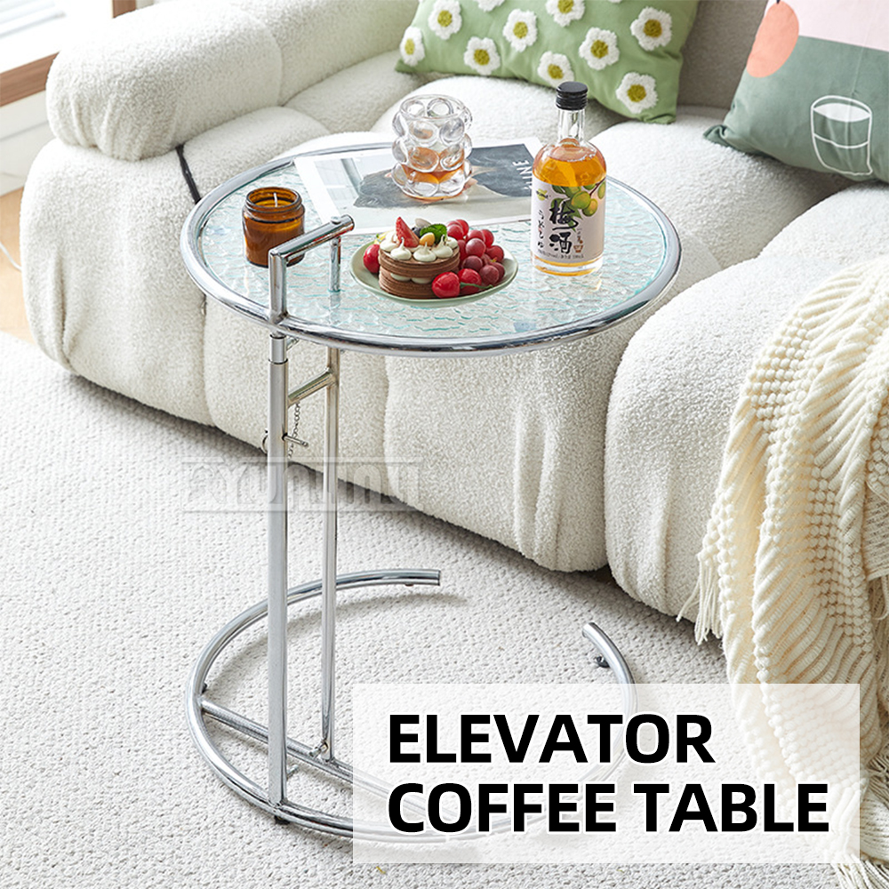 Heben transparenten Couch tisch Edelstahl Glas runden Haushalts sofa Beistell tisch Couch tisch