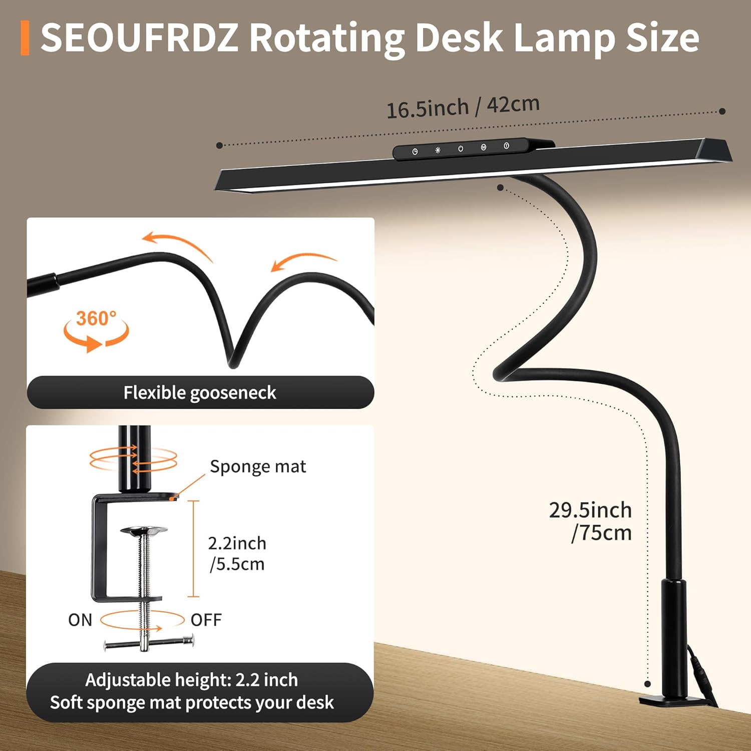 Lámpara de escritorio, lámparas de escritorio LED con atenuación continua de 3 colores para el hogar, oficina, luz de escritorio con memoria ajustable con abrazadera y control táctil