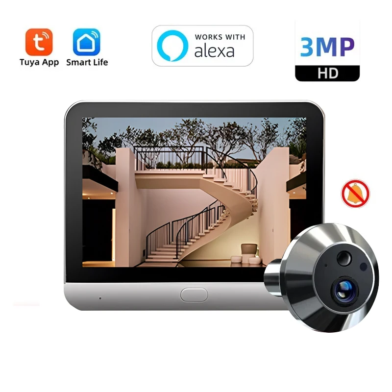 2024 Mini cámara de mirilla Tuya Smart 130 gran angular 3MP inalámbrico visor caliente ojo de la puerta cámara Video mirilla para la puerta