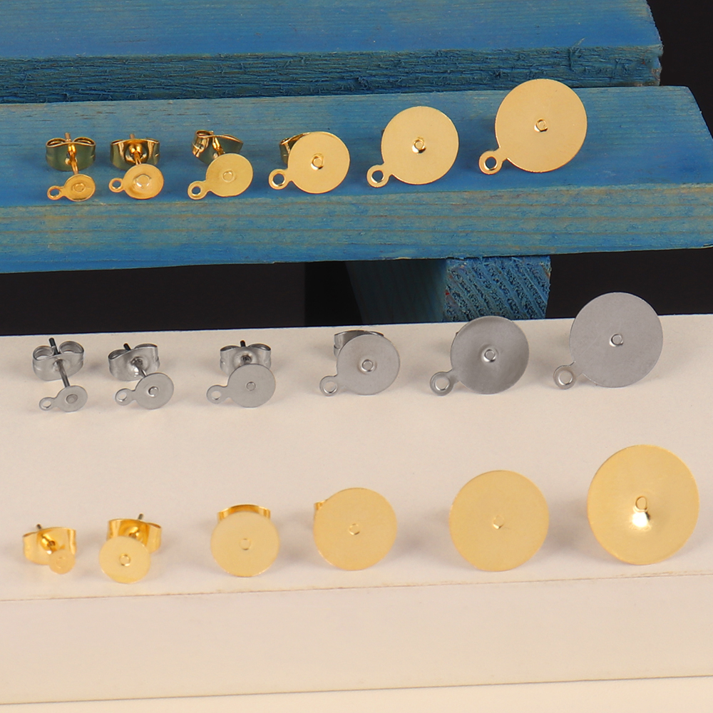 50-100 unids/lote pendientes de acero inoxidable pines de Base de poste en blanco con conector trasero de oreja para fabricación de joyería DIY