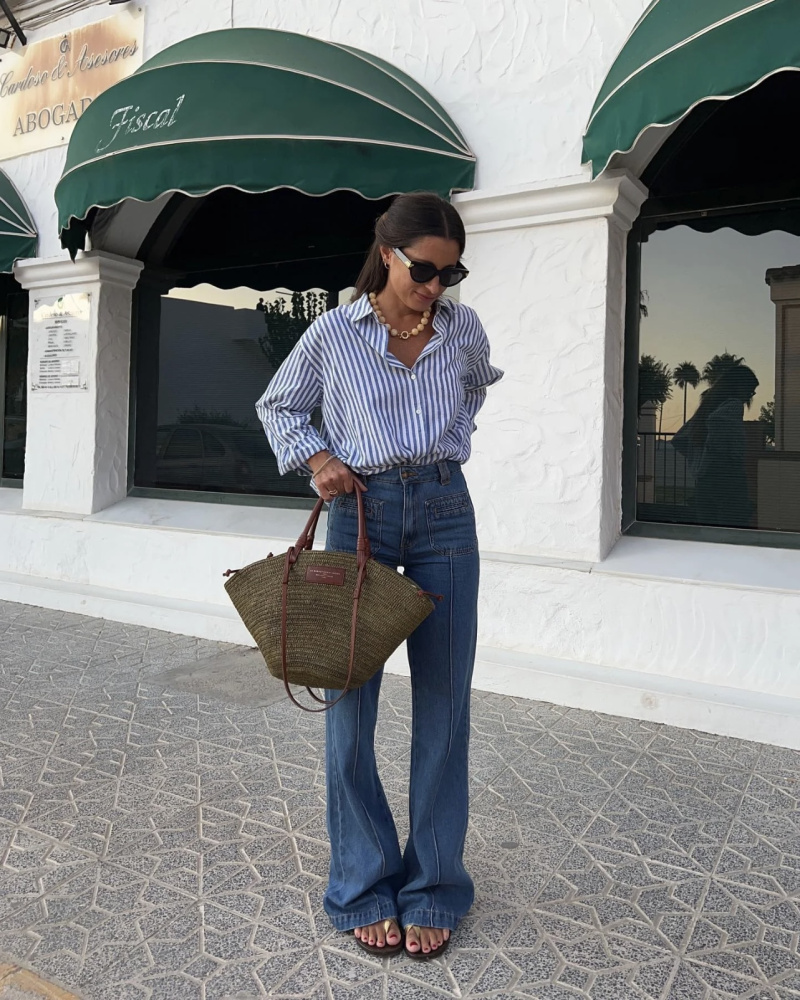 ETJ 2025 primavera feminina nova moda Europa-Americana listrada manga comprida lapela versão solta camisa popeline seleção multicolorida