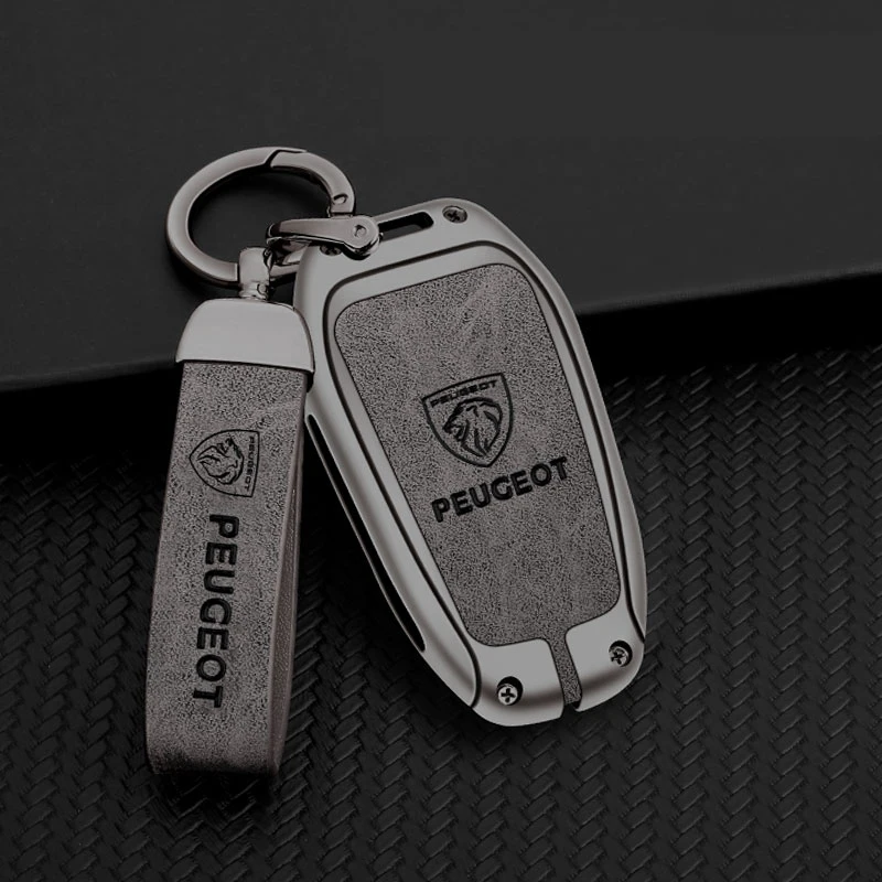 Funda de cuero para llave inteligente de coche, Zine carcasa de aleación, Protector Fob para Peugeot 308, 408, 508, 2008, 3008, 4008, 5008, accesorios para llaveros