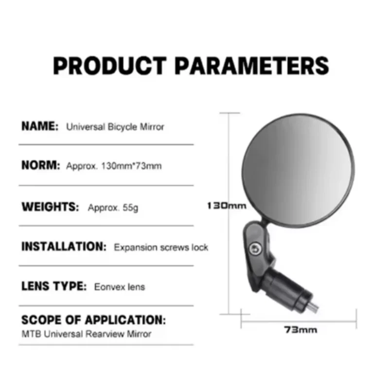 Rétroviseur convexe de vélo 2 pièces/ensemble, support de barre de chute de guidon, lentille acrylique, réflecteur de vue arrière léger