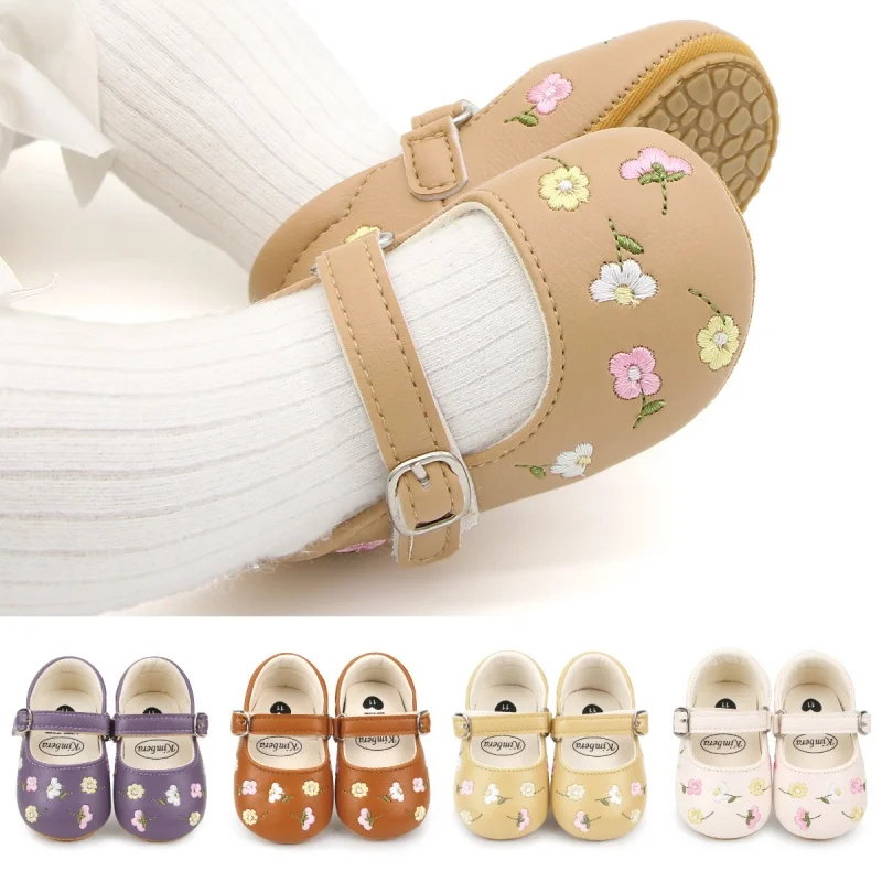 Neue Babyschuhe bestickte Mädchen Babyschuhe Mary Jane flache Schuhe Prinzessin Schuhe rutschfeste Gummisohlen 0-18 Monate Neugeborene