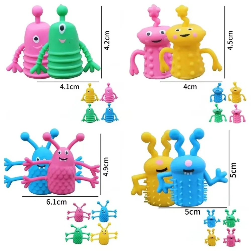 10pcs Funny Soft Rubber Finger Topper Toy Soothing Doll Stretchy Finger Puppet Mini Cartoon Dinosaur Fidget Toy