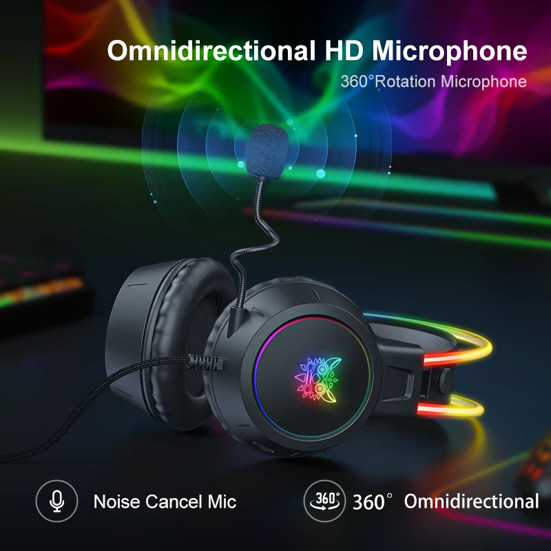 ONIKUMA RGB-Gaming-Kopfhörer mit flexiblem HD-Mikrofon, 3,5-mm-Gaming-Headsets für PC, Xbox, PS4, PS5, Switch, Computerspiele