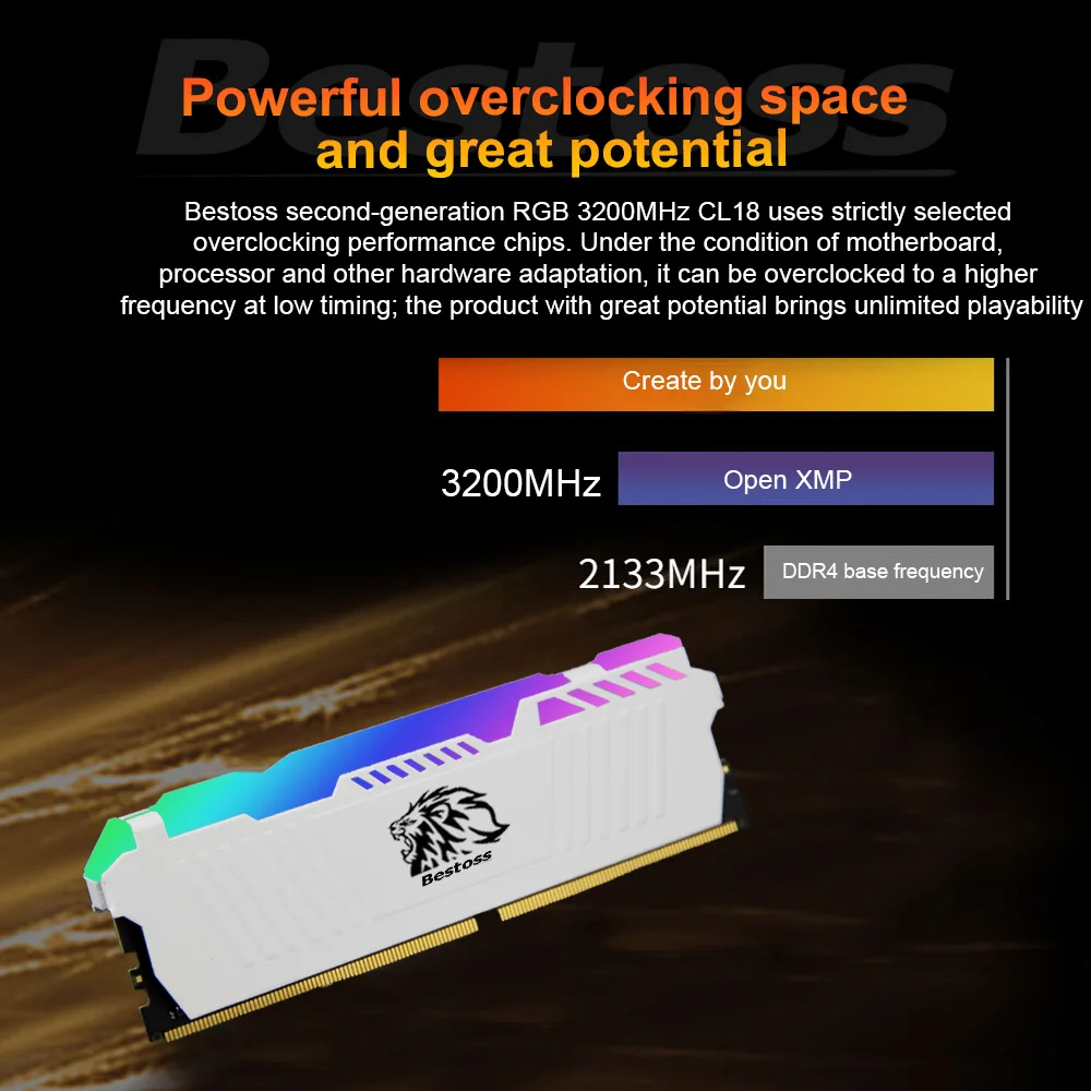 Bestoss メモリア RAM RGB DDR4 8 ギガバイト 16 ギガバイト 32 ギガバイト (2x16 ギガバイト) キット 3200 3600MHz 288pin 1.2V DIMM RAM デスクトップ用