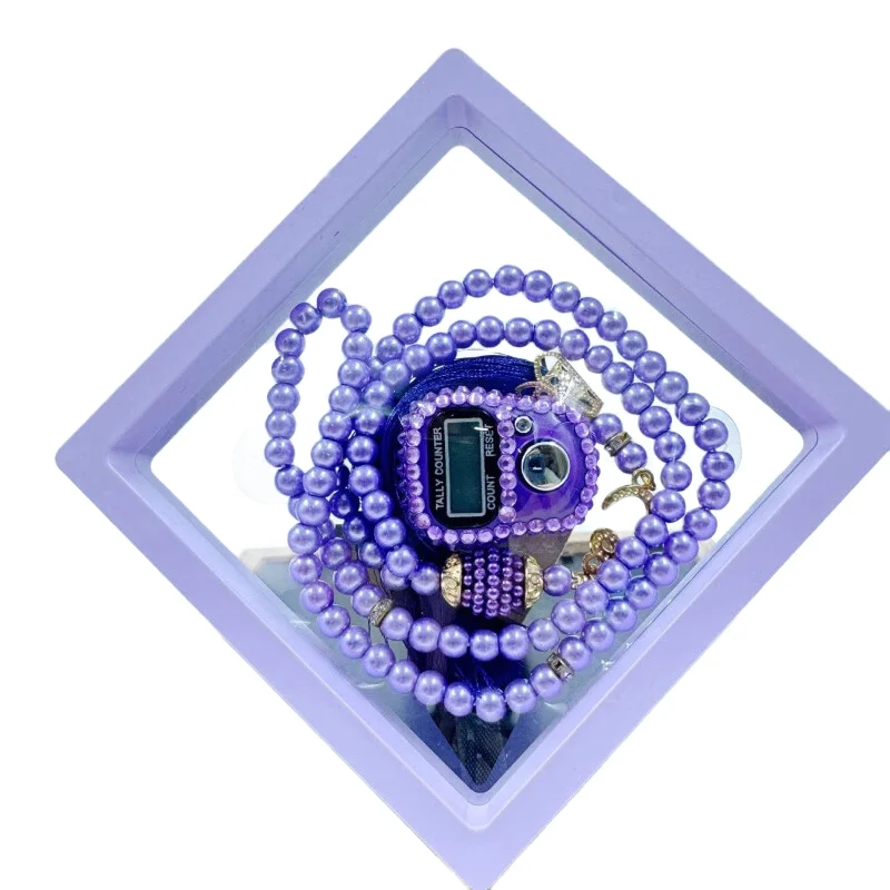 Conjunto de contas de oração muçulmanas coloridas com contador de dedo islâmico, contador de dedo portátil 99 contas de oração pulseira 2 peças conjunto de presente