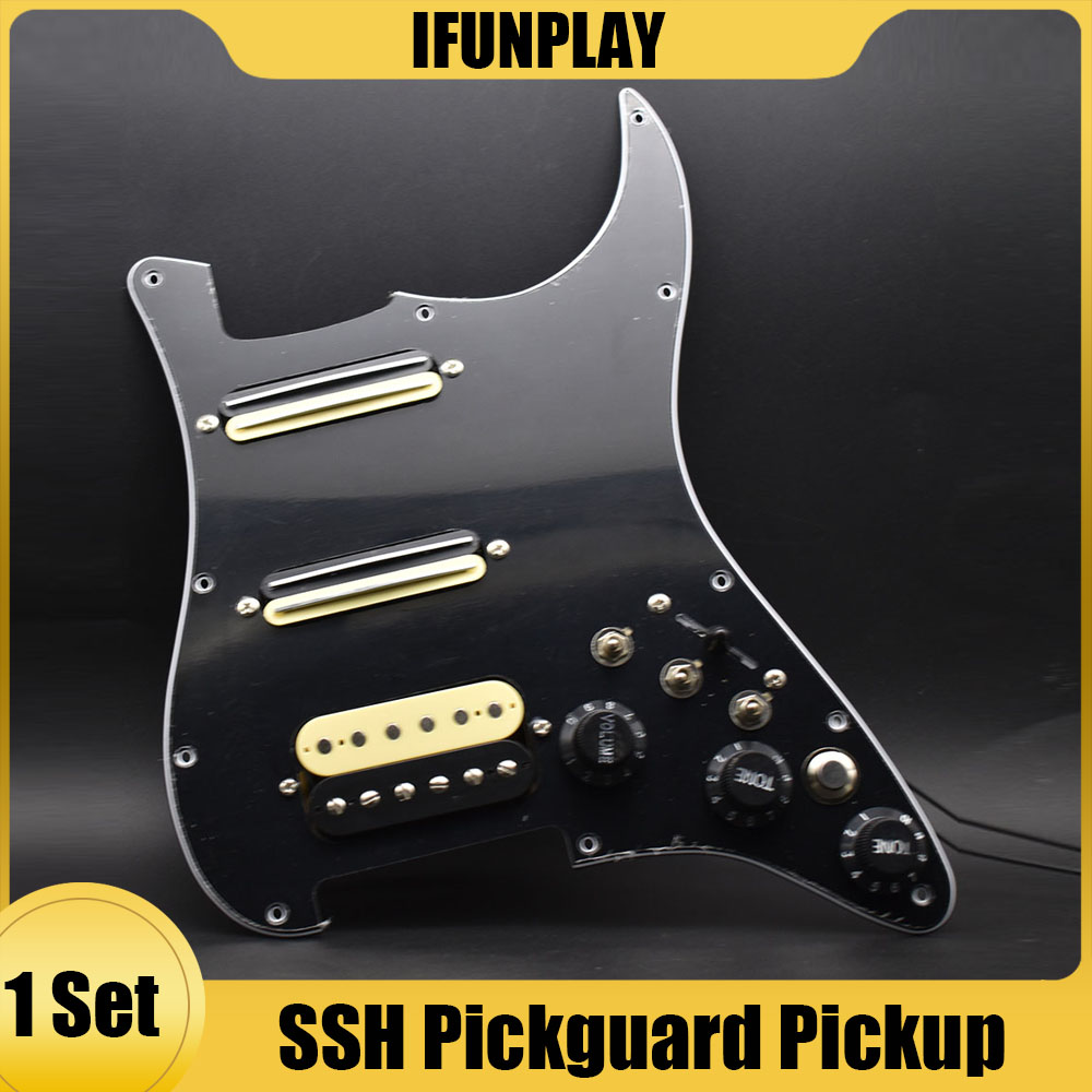 Pastilla de guitarra eléctrica ST de doble bobina con cableado de un solo corte, golpeador de guitarra SSH precableado, conjunto de placa rascadora, color negro