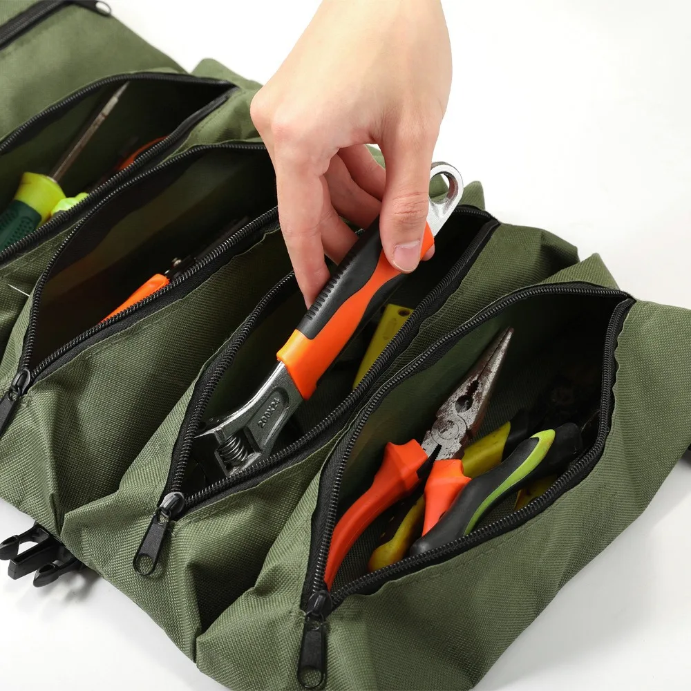 1pc Heavy Duty Waterproof Tool Kits Tote Roll-Up Design with 6 Tool Pouches for Organizing Hand Tools and Small Tools