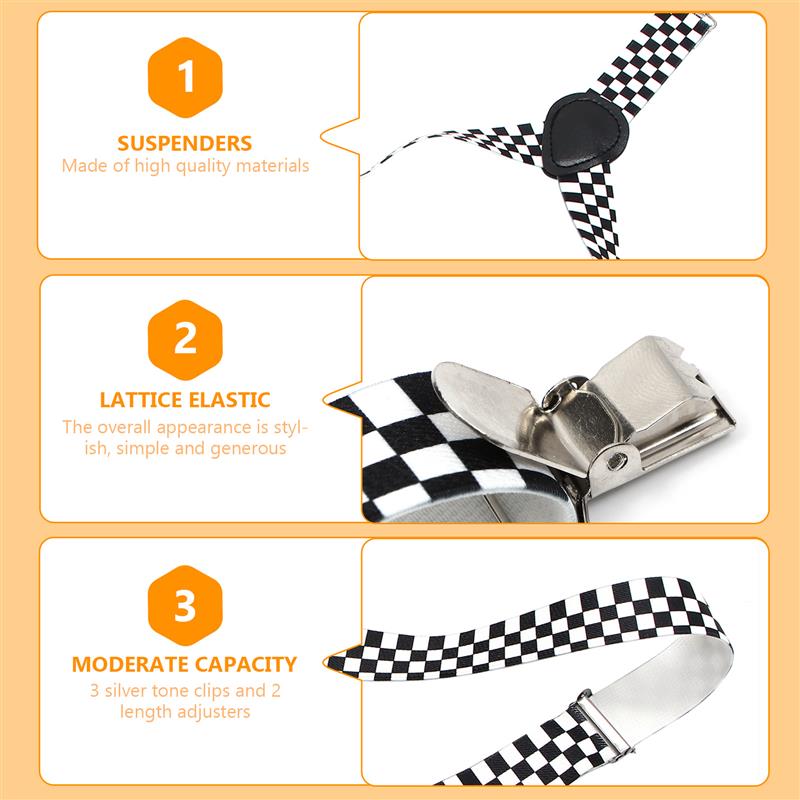1pc suspender prático elástico clip-on decorativo y-back checkered suspensórios para mulher homem crianças