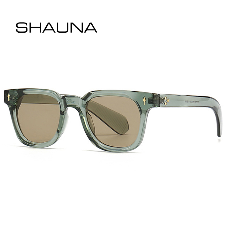 SHAUNA Retro Cuadrado Hombres Remaches Gafas de sol Shades UV400 Moda Mujer Gafas de sol verdes