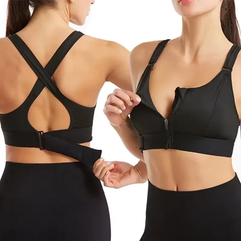 Sport-BHs für Damen, Reißverschluss vorne, verstellbarer Riemen, stoßfest, elastisch, Fitness, sportlicher Büstenhalter, schlankes Yoga-Crop-Top