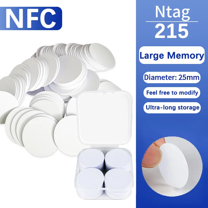 NFC Ntag215 13,56 MHz NFC tarjeta de unión de monedas insignia ISO/EC14443A 25mm impermeable PVC 215 etiquetas electrónicas