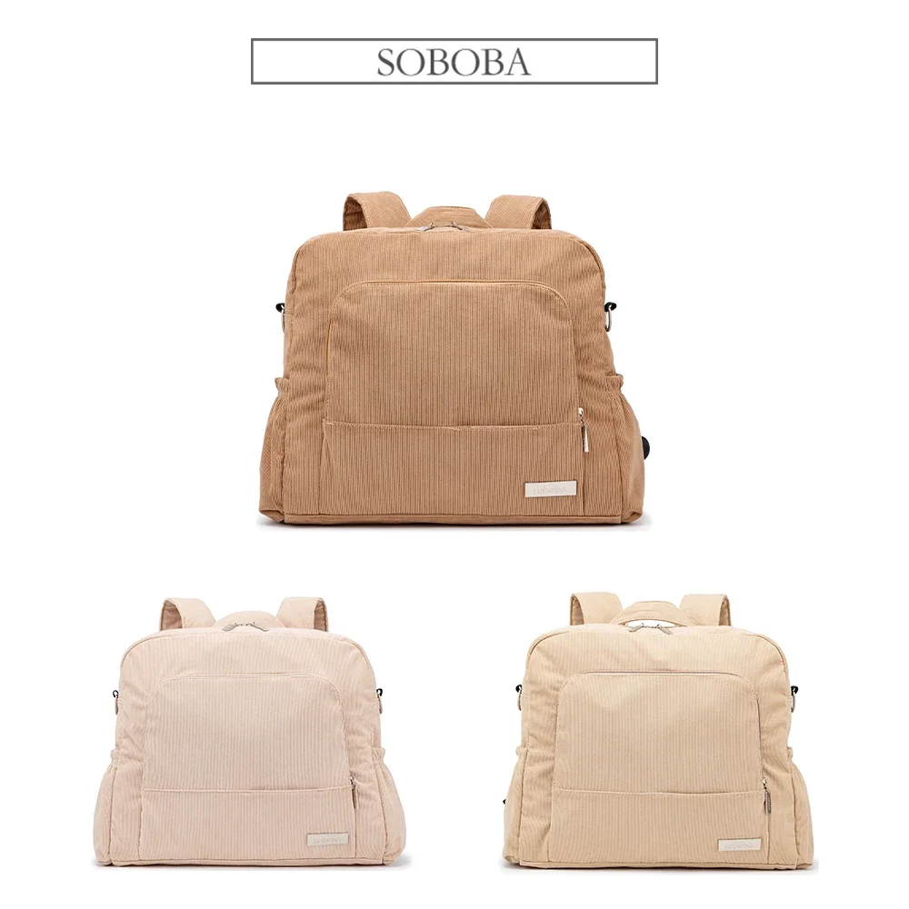 Soboba-Large Capacity Fralda Mochila para a mãe, Tecido macio veludo, Design conveniente