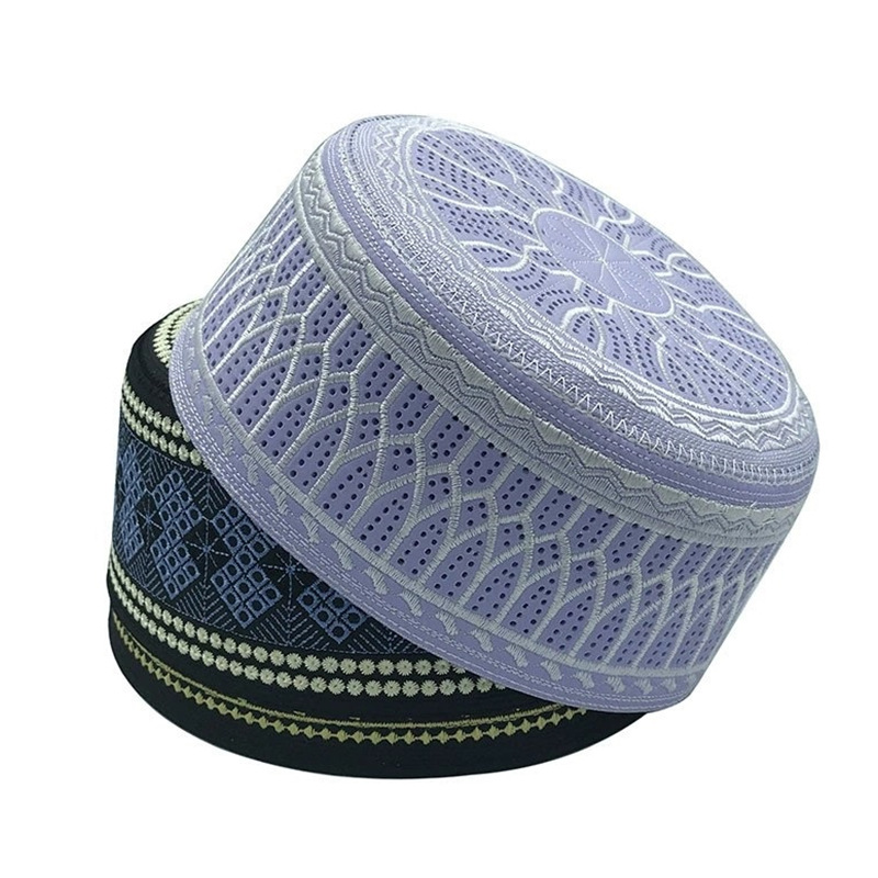 メンズイスラム教徒ヒジャーズハット、arabic qamis、アーチパターン刺繍、フラットトップ、メッシュキャップ、男性用イスラム教徒キャップ、2022