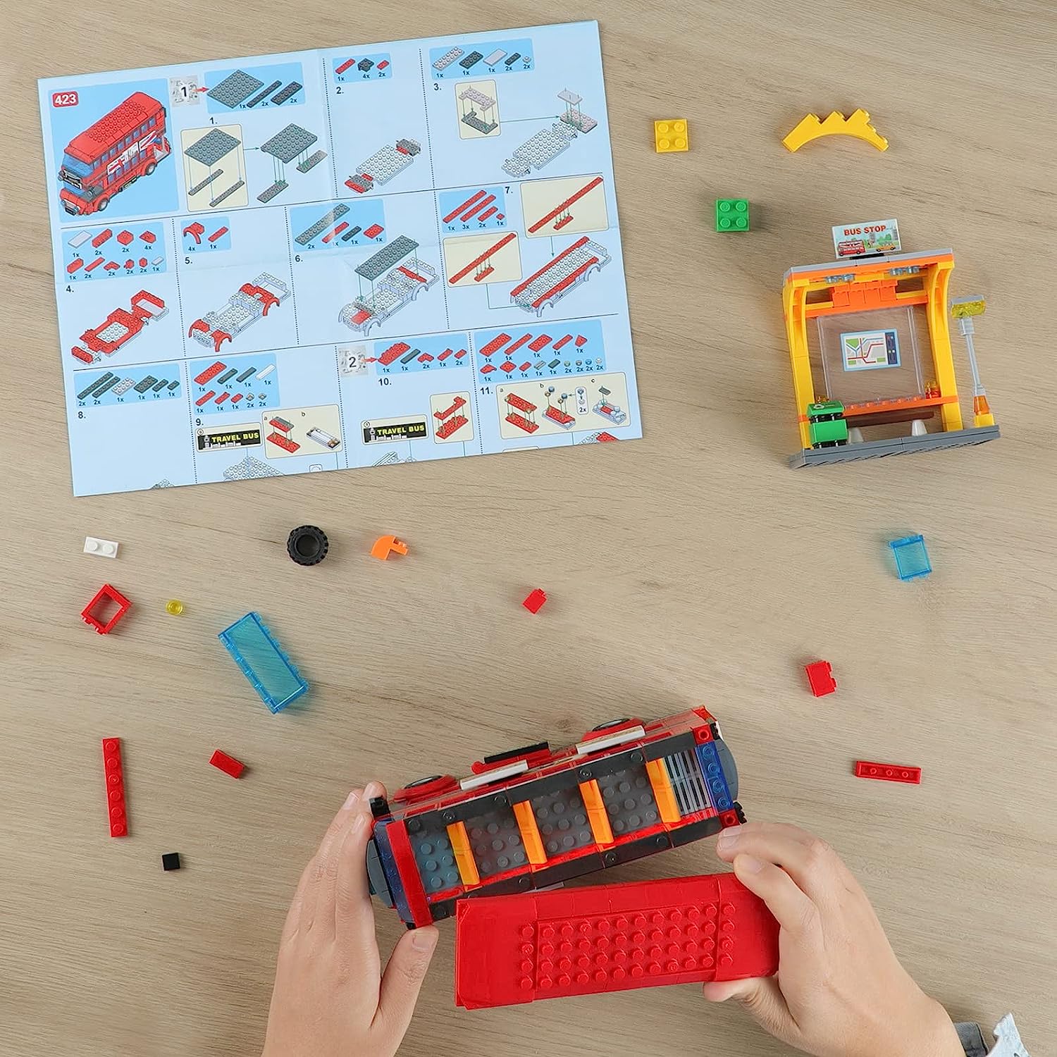 Juego de bloques de construcción de estación de autobuses de ciudad Londres, dos pisos, viajes de Londres, aprendizaje de negocios, juego de rol, ladrillos STEM, regalo para niños y niñas