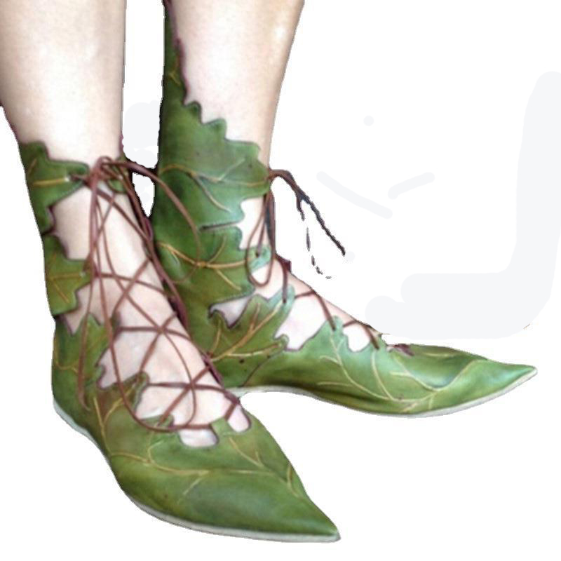 Zapatos con cordones y hojas de bruja de elfo Retro gótico Medieval para mujer y hombre, disfraz de Cosplay, botas de caballero para fiesta de Carnaval, accesorios, 2023