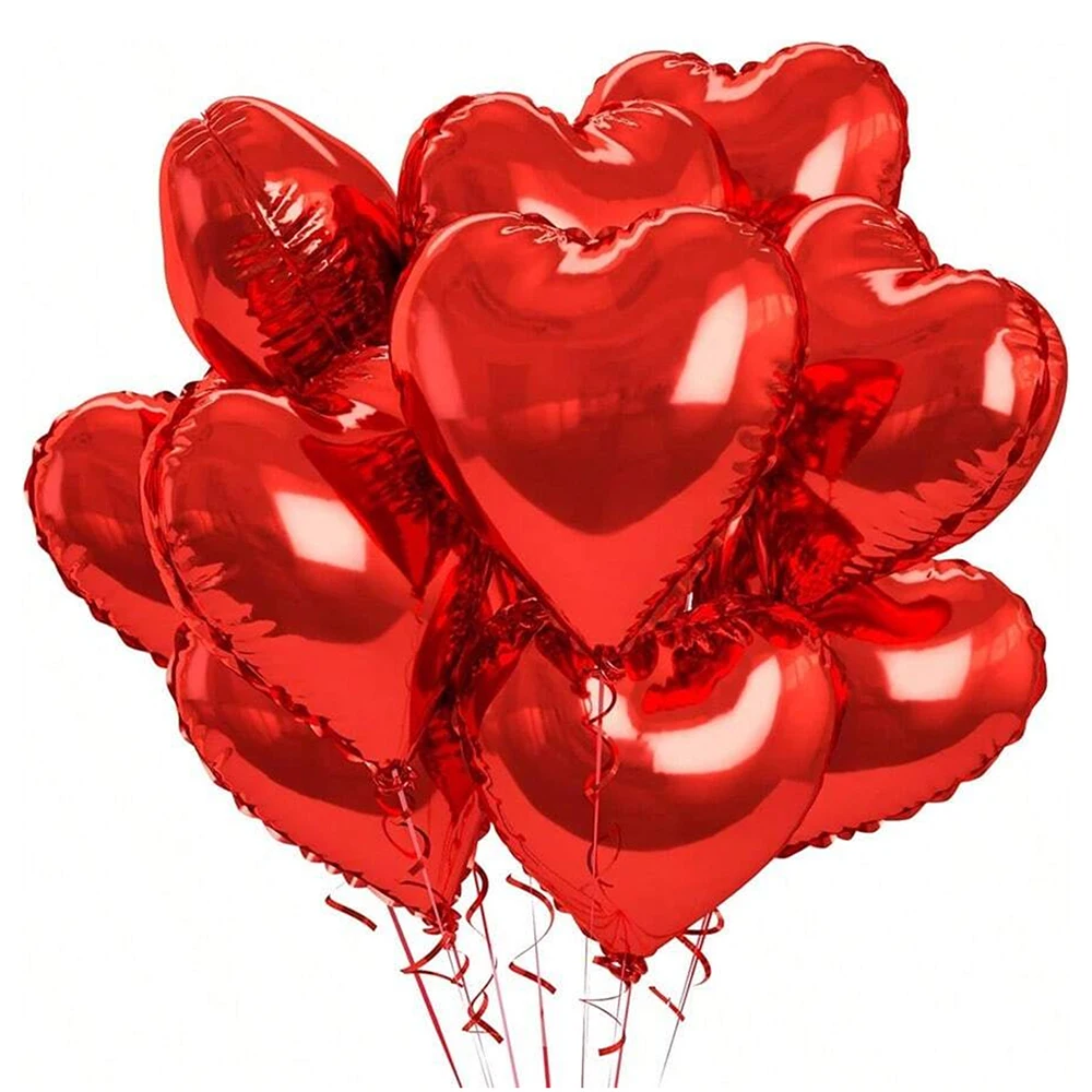 50 Stück Valentinstag-Herzballons, 25,4 cm, roter Liebes-Herzform-Ballon für Valentinstag-Dekorationen, Herz-Folienballon, Hochzeit