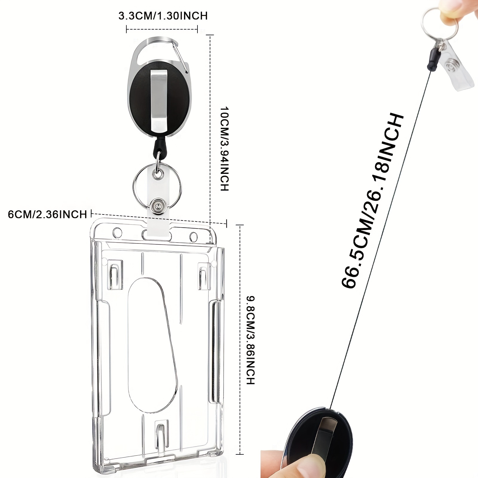 2pcs Heavy-Duty Badge Holders with Retractable Clip - Transparent, Scratch-Proof ID & Keychain Cases for Students, Bank Cards