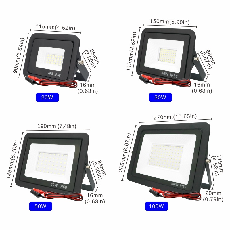 DC12V Led projecteur 20W 30W 50W 100W projecteur extérieur IP66 réflecteur de lumière étanche Portable 12 volts Led lumières
