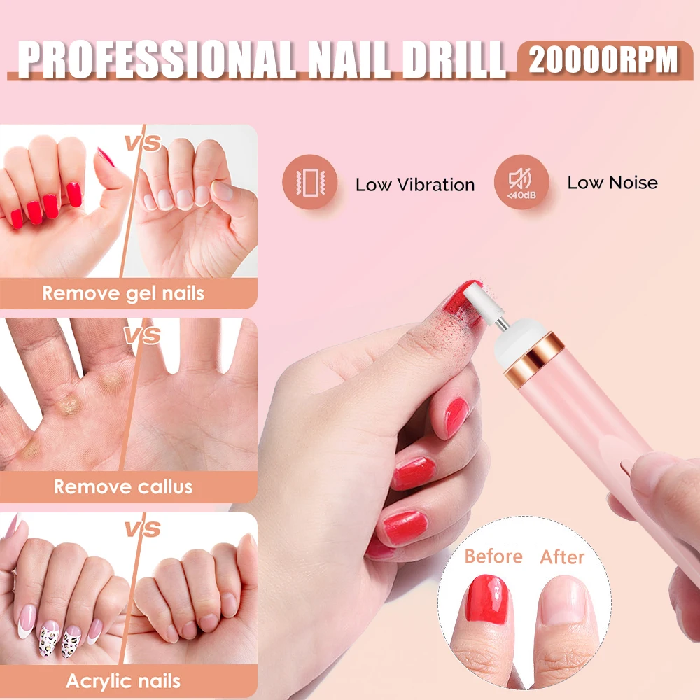 YIKOOLIN แบบพกพาชุดแต่งเล็บ 4 ความเร็ว Professional เล็บมือและเล็บเท้าเครื่องมือขัดและขัดสําหรับเล็บ Salon
