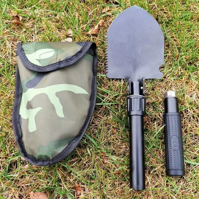 Pala pieghevole da giardinaggio Pala da campeggio militare Attrezzatura da sopravvivenza Strumento da ingresso con custodia per il trasporto Manico in metallo