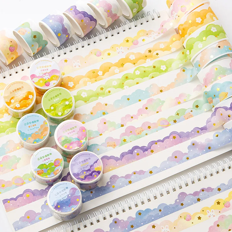 Ins Kawaii เมฆ Washi เทป DIY Scrapbooking สมุดบันทึกไดอารี่สติกเกอร์ Masking เทปเกาหลีเครื่องเขียนอุปกรณ์สํานักงาน